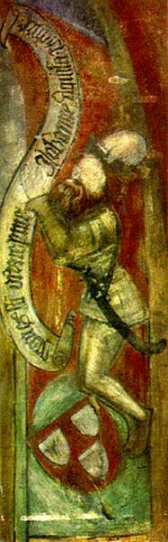 Self-portrait of John Aquila on the south wall of the presbytery of St. Martin's Church in Martjanci, Slovenia, painted in 1392. Photo: Wikipedia.