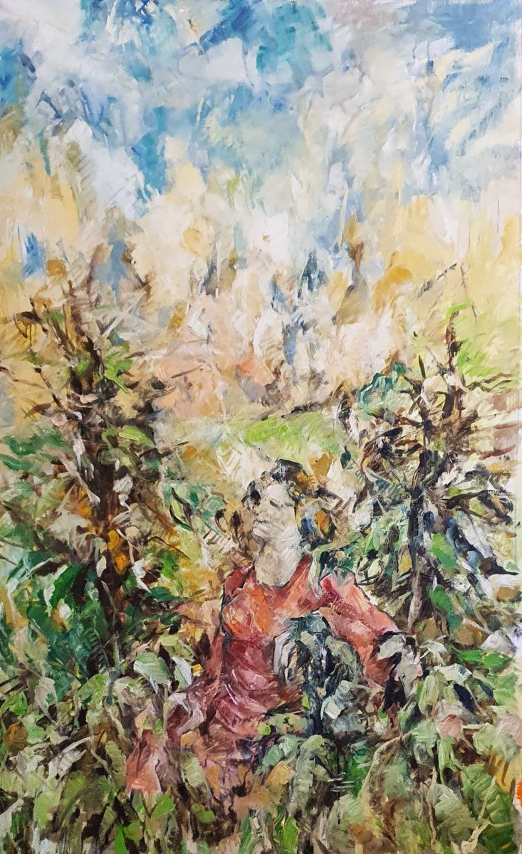 German Pizzinini, Figur in Landschaft, 2025, Öl, Foto: German Pizzinini.