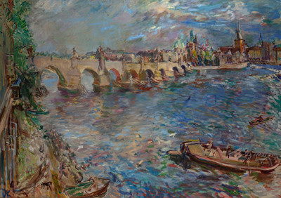 Illustration 4 : Oskar Kokoschka : Karlův most v Praze (Pont Charles à Prague), 1934, huile sur toile, Národny Galerie Praha, Inv. n° O 4459.