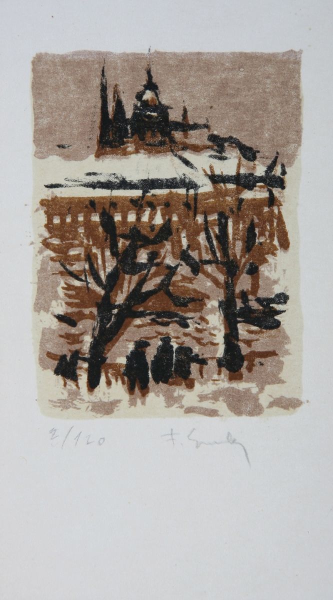 Fig. 6: František Emler - art24 artist: Winter scene in Prague, lithograph, 2/120, undated.