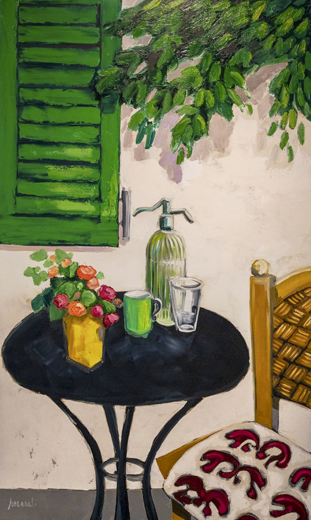 Foto 3: Das Ölgemälde Stillleben mit grünem Fensterladen von Margot Ressel. Foto: art24.