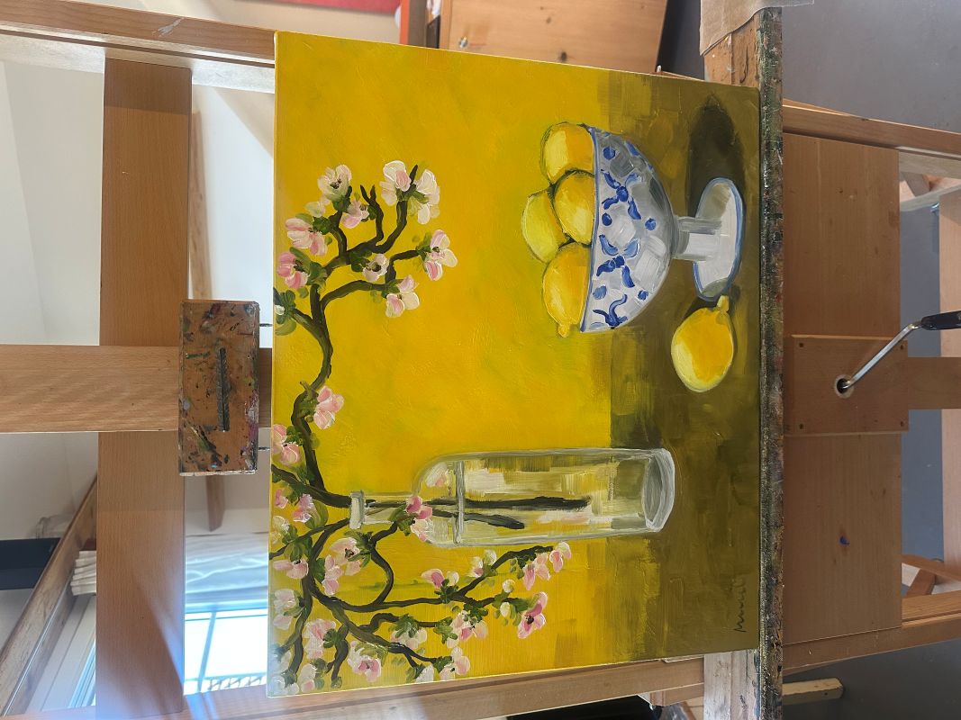 Ein Stillleben mit Apfelblüte von Margot Ressel. Foto: art24.