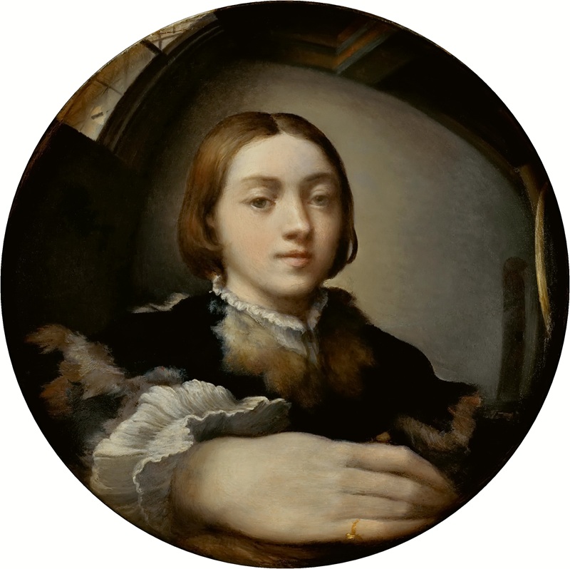 Parmigianino, Selbstporträt im konvexen Spiegel, 1523/24, Öl auf Pappelholz, Kunsthistorisches Museum, Wien. Foto: Wikipedia.  