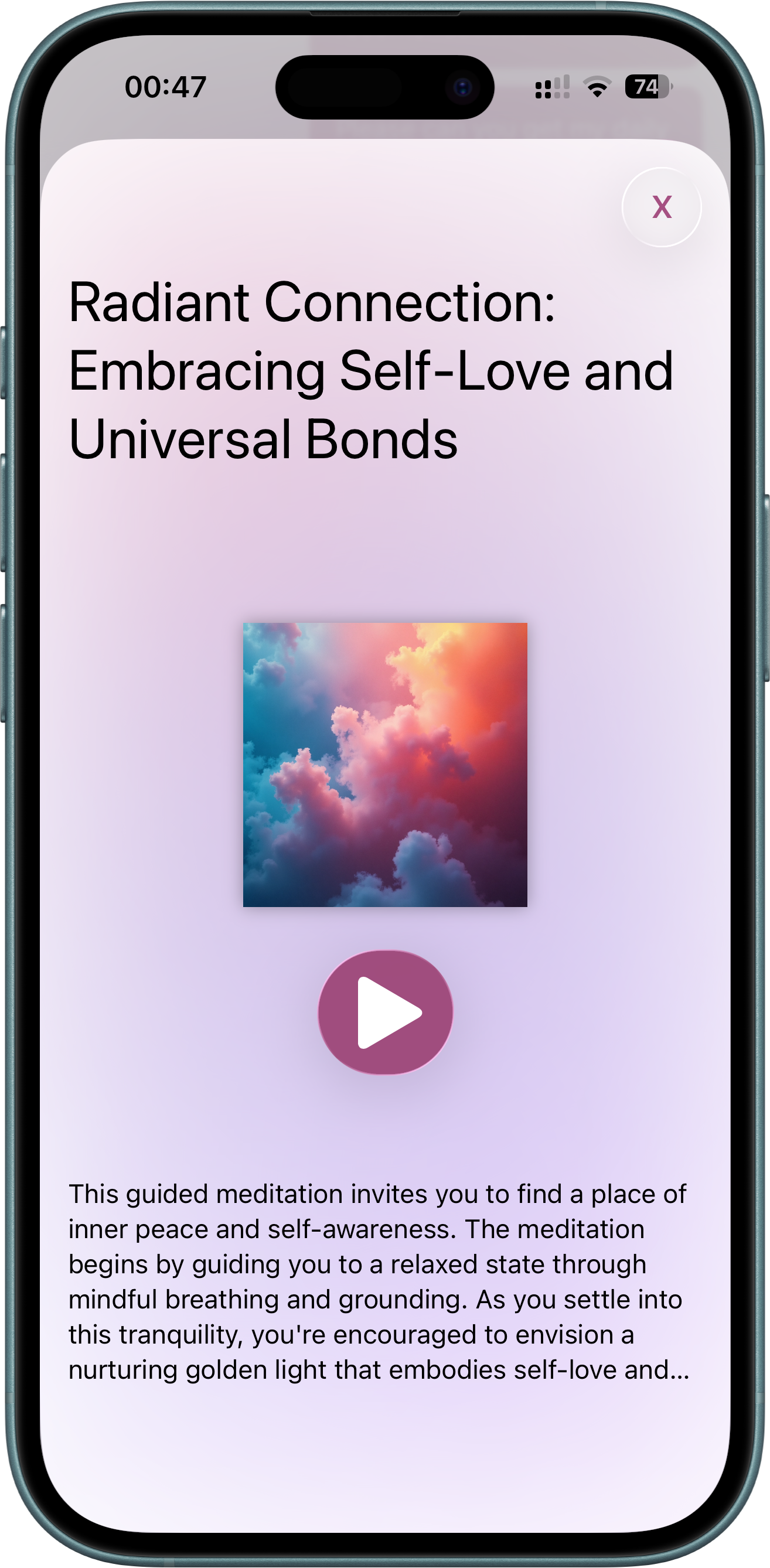 App screenshot of a guided meditation