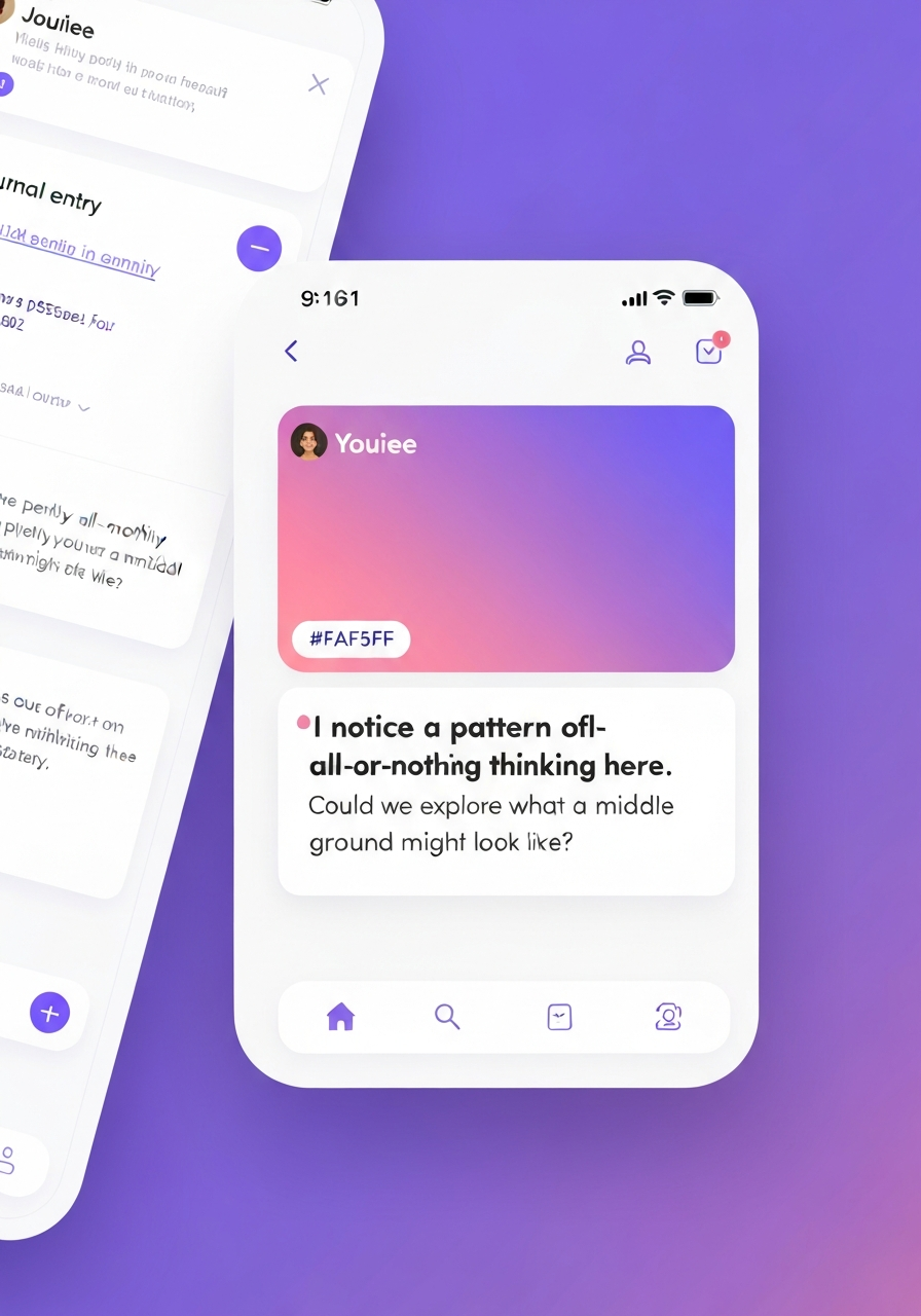Detailed view of the Youiee app interface showing an AI insight that identifies a user's cognitive pattern.