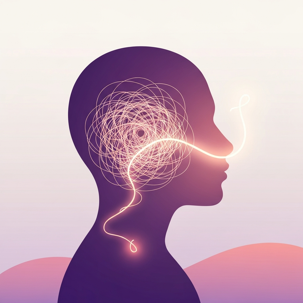 Abstract illustration showing a tangled thought process becoming clear and organized.